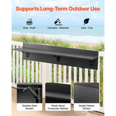 Balcony Hanging Table, 12 x 48 in Folding Balcony Railing Table, Outdoor Balcony Bar Table for Railings, 50 lbs Loading, Fit Railing from 1" to 4.3", Serving Table for Patio & Deck