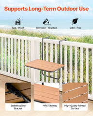 Balcony Hanging Table, 595 x 400 mm Folding Balcony Railing Table, Outdoor Balcony Bar Table for Railings, 4-Level Adjustable, Fit Railing from 1" to 8.27", Serving Table for Patio & Deck