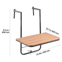 Balcony Hanging Table, 595 x 400 mm Folding Balcony Railing Table, Outdoor Balcony Bar Table for Railings, 4-Level Adjustable, Fit Railing from 1" to 8.27", Serving Table for Patio & Deck