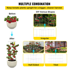 Tomato Cages, 30 x 30 x 117 cm, 5 Packs Square Plant Support Cages, Silver PVC-Coated Steel Tomato Towers for Climbing Vegetables, Plants, Flowers, Fruits