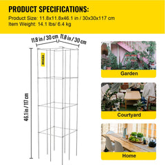 Tomato Cages, 30 x 30 x 117 cm, 5 Packs Square Plant Support Cages, Silver PVC-Coated Steel Tomato Towers for Climbing Vegetables, Plants, Flowers, Fruits