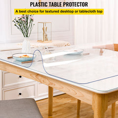 Plastic Table Cover 101.6 x 182.8 cm, 1.5 mm Thick Clear Table Protector, Rectangle Clear Desk Mat, Waterproof & Easy Cleaning for Office Dresser Night Stand