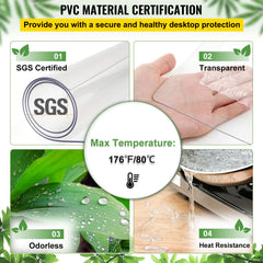 Plastic Table Cover 101.6 x 182.8 cm, 1.5 mm Thick Clear Table Protector, Rectangle Clear Desk Mat, Waterproof & Easy Cleaning for Office Dresser Night Stand