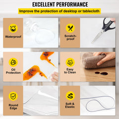 Plastic Table Cover 101.6 x 182.8 cm, 1.5 mm Thick Clear Table Protector, Rectangle Clear Desk Mat, Waterproof & Easy Cleaning for Office Dresser Night Stand