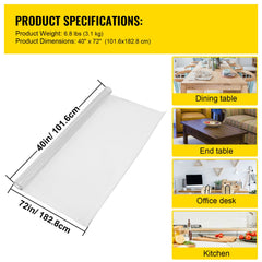 Plastic Table Cover 101.6 x 182.8 cm, 1.5 mm Thick Clear Table Protector, Rectangle Clear Desk Mat, Waterproof & Easy Cleaning for Office Dresser Night Stand