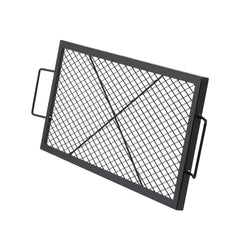 X-Marks Fire Pit Grill Grate, Rectangle Cooking Grate, Heavy Duty Steel Campfire BBQ Grill Grid with Handle & Support X Wire, Portable Camping Cookware for Outside Party Gathering, 81 cm Black