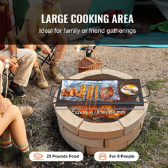 X-Marks Fire Pit Grill Grate, Rectangle Cooking Grate, Heavy Duty Steel Campfire BBQ Grill Grid with Handle & Support X Wire, Portable Camping Cookware for Outside Party Gathering, 81 cm Black