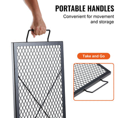 X-Marks Fire Pit Grill Grate, Rectangle Cooking Grate, Heavy Duty Steel Campfire BBQ Grill Grid with Handle & Support X Wire, Portable Camping Cookware for Outside Party Gathering, 81 cm Black
