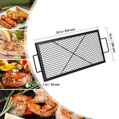 X-Marks Fire Pit Grill Grate, Rectangle Cooking Grate, Heavy Duty Steel Campfire BBQ Grill Grid with Handle & Support X Wire, Portable Camping Cookware for Outside Party Gathering, 81 cm Black