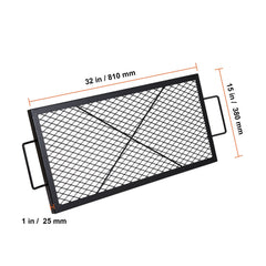 X-Marks Fire Pit Grill Grate, Rectangle Cooking Grate, Heavy Duty Steel Campfire BBQ Grill Grid with Handle & Support X Wire, Portable Camping Cookware for Outside Party Gathering, 81 cm Black