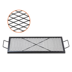 X-Marks Fire Pit Grill Grate, Rectangle Cooking Grate, Heavy Duty Steel Campfire BBQ Grill Grid with Handle & Support X Wire, Portable Camping Cookware for Outside Party Gathering, 81 cm Black