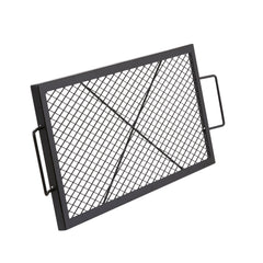 X-Marks Fire Pit Grill Grate, Rectangle Cooking Grate, Heavy Duty Steel Campfire BBQ Grill Grid with Handle & Support X Wire, Portable Camping Cookware for Outside Party Gathering, 81 cm Black