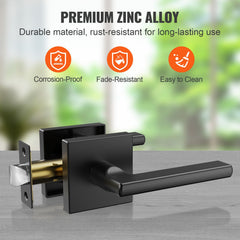 Passage Door Handle, 1 Pack Matte Black Door Lever, Left or Right Handing Reversible Lever Non-Locking, Rotation to Open, Square Interior Door Handles for Hallways, Closets, Meeting Spaces