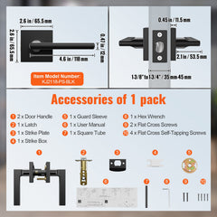 Passage Door Handle, 1 Pack Matte Black Door Lever, Left or Right Handing Reversible Lever Non-Locking, Rotation to Open, Square Interior Door Handles for Hallways, Closets, Meeting Spaces