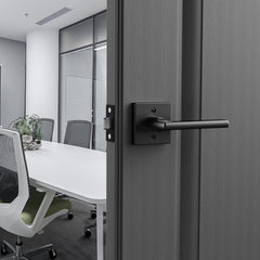 Passage Door Handle, 1 Pack Matte Black Door Lever, Left or Right Handing Reversible Lever Non-Locking, Rotation to Open, Square Interior Door Handles for Hallways, Closets, Meeting Spaces