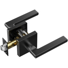 Passage Door Handle, 1 Pack Matte Black Door Lever, Left or Right Handing Reversible Lever Non-Locking, Rotation to Open, Square Interior Door Handles for Hallways, Closets, Meeting Spaces
