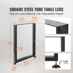 711.2MM Adjustable Furniture Legs, Square Reinforced Steel Office Table legs Set of 2 for DIY, Max Load 453.6KG Heavy Duty Desk Legs, Quick Instalation & Rich Accessories Legs Black