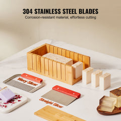 Soap Making Kit, Bamboo Cutting Box and Inner Box with Silicone Mold, Stainless Steel Straight Cutter and Wavy Cutter, 100 Bags and 105 Stickers, Soap Making Supplies DIY Kits for Adults