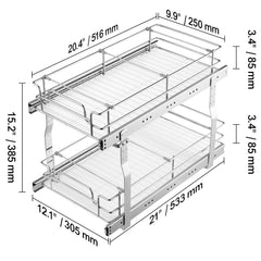 12"Wx21"Dx15"H Pull Out Cabinet Organizer, Heavy Duty Slide Out Pantry Shelves, Steel Roll Out Drawers, Sliding Drawer Storage for Home Under Sink, 13.5"Wx22"Dx18"H Install Size for Cabinet