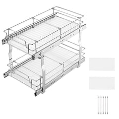 12"Wx21"Dx15"H Pull Out Cabinet Organizer, Heavy Duty Slide Out Pantry Shelves, Steel Roll Out Drawers, Sliding Drawer Storage for Home Under Sink, 13.5"Wx22"Dx18"H Install Size for Cabinet