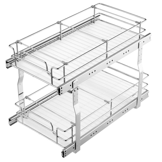 12"Wx21"Dx15"H Pull Out Cabinet Organizer, Heavy Duty Slide Out Pantry Shelves, Steel Roll Out Drawers, Sliding Drawer Storage for Home Under Sink, 13.5"Wx22"Dx18"H Install Size for Cabinet