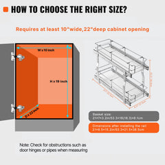 215 x 533 x 385mm Pull Out Cabinet Organizer, Heavy Duty Slide Out Pantry Shelves, Steel Roll Out Drawers, Sliding Drawer Storage for Home Under Sink, 245 x 563 x 485 mm Install Size for Cabinet