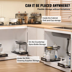 2-Tier Wire Pull Out Cabinet Under Sink Basket Organizer 10.7"x14.2" 2PCS