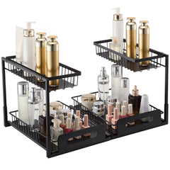 2-Tier Wire Pull Out Cabinet Under Sink Basket Organizer 10.7"x14.2" 2PCS