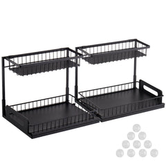 2-Tier Wire Pull Out Cabinet Under Sink Basket Organizer 10.7"x14.2" 2PCS
