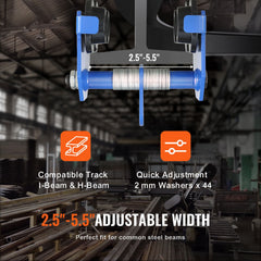 Manual Trolley, 0.5 Ton Load Capacity Push Beam Trolley with Dual Wheels, Adjustable for I-Beam Flange Width 63.5 mm to 139.7 mm, Heavy Duty Alloy Steel Garage Hoist for Straight Curved I Beam