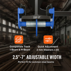 Manual Trolley, 1 Ton Load Capacity, Push Beam Trolley with Dual Wheels, Adjustable for I-Beam Flange Width 63.5 mm to 177.8 mm, Heavy Duty Alloy Steel Garage Hoist for Straight Curved I Beam