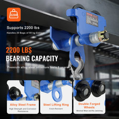 Manual Trolley, 1 Ton Load Capacity, Push Beam Trolley with Dual Wheels, Adjustable for I-Beam Flange Width 63.5 mm to 177.8 mm, Heavy Duty Alloy Steel Garage Hoist for Straight Curved I Beam