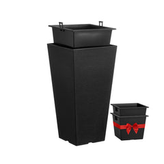 Tall Planter, Set of 2 Tall Square Tapered Planters, 57 cm Large Modern Gardening and Flower Plastic Pots, Decorative Tall Black Planter with Drainage Hole, for Porch, Patio, Indoor & Outdoor