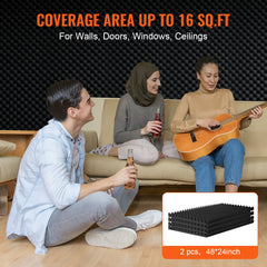 Acoustic Foam Panels 2 Pack 48 x 24 x 2 in for Studio Wall and Ceiling
