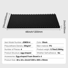 Acoustic Foam Panels 4 Pack 48 x 24 x 2 in for Studio Wall and Ceiling