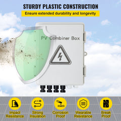 PV Combiner Box, 4 String with 15A Rated Current Fuse, 63A Circuit Breaker, Lightning Arreste Connector for On/Off Grid Solar Panel System, IP65