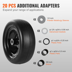 Lawn Mower Tires with Rim, 11x4-7" Tubeless Tractor Tires, 2-Pack Tire and Wheel Assemby, Flat-free PU Tire, 3.4" Centered Hub, 3/4" Bushing Size, 20 PCS Adapters for Riding Mowers Lawn Tractors