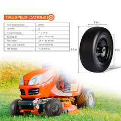 Lawn Mower Tires with Rim, 11x4-7" Tubeless Tractor Tires, 2-Pack Tire and Wheel Assemby, Flat-free PU Tire, 3.4" Centered Hub, 3/4" Bushing Size, 20 PCS Adapters for Riding Mowers Lawn Tractors