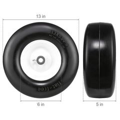 Lawn Mower Tires with Rim, 13x5-6" Tubeless Tractor Tires, 2-Pack Tire and Wheel Assembly, Flat-free PU Tires, 3.25"-5.9" Centered Hub, 3/4" Bushing Size, 20 PCS Adapter for Lawn Mowers Tractors