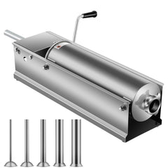Manual Sausage Stuffer, 7 L / 15 LBS Horizontal Sausage Machine, Dual-Speed Meat Stuffer, Made of Food-Grade 304 Stainless Steel, Includes 5 Stuffing Tubes, for Home Kitchen Restaurant Commercia