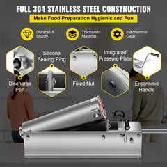 Manual Sausage Stuffer, 7 L / 15 LBS Horizontal Sausage Machine, Dual-Speed Meat Stuffer, Made of Food-Grade 304 Stainless Steel, Includes 5 Stuffing Tubes, for Home Kitchen Restaurant Commercia