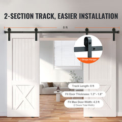 2440 mm Sliding Barn Door Hardware Closet Track Kit for Double Doors J Hanger