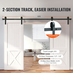 2440 mm Sliding Barn Door Hardware Closet Track Kit for Double Doors J Hanger