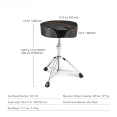 Saddle Drum Throne, 560-705 mm Height Adjustable, Padded Drum Stool Seat with Anti-Slip Feet Drumsticks 227 kg Max Weight Capacity, Swivel Drum Chair for Drummers