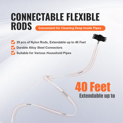 12.2M Dryer Vent Cleaner Kit, 29 Pieces Duct Cleaning Brush, Reinforced Nylon Dryer Vent Brush with Complete Accessories, Dryer Cleaning Kit with Flexible Lint Trap Brush, Clamp Connectors