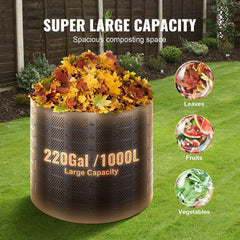 Compost Bin 1000 L, Outdoor Expandable Composter, Easy to Setup & Large Capacity Composting Bin, Fast Creation of Fertile Soil