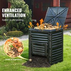 Garden Compost Bin 300 L, BPA Free Composter, Large Capacity Outdoor Composting Bin with Top Lid and Bottom Door, Easy Assembling, Lightweight, Fast Creation of Fertile Soil