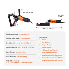 Pipe Tube Polisher Sander, 1300W Pipe Belt Sander with 6 Variable Speeds 1100-3200rpm, Professional Belt Sander Grinding Machine with 3PCS Sanding Belts for Burnishing Finishing Rust Removal