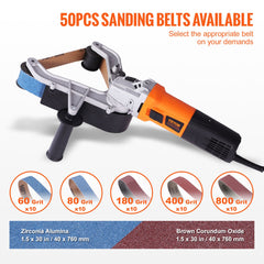 Pipe Tube Polisher Sander, 1300W Pipe Belt Sander with 6 Variable Speeds 1100-3200rpm, Professional Belt Sander Grinding Machine with 50PCS Sanding Belts for Burnishing Finishing Rust Removal