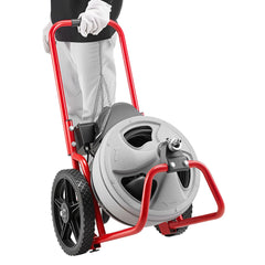 Drain Cleaner Machine 22m x 9.5mm, Sewer Snake Auger Manual Feed on Wheels, Portable Drain Cleaning Machine with 6 Cutters & Air-activated Foot Switch for 50mm to 100mm Pipes